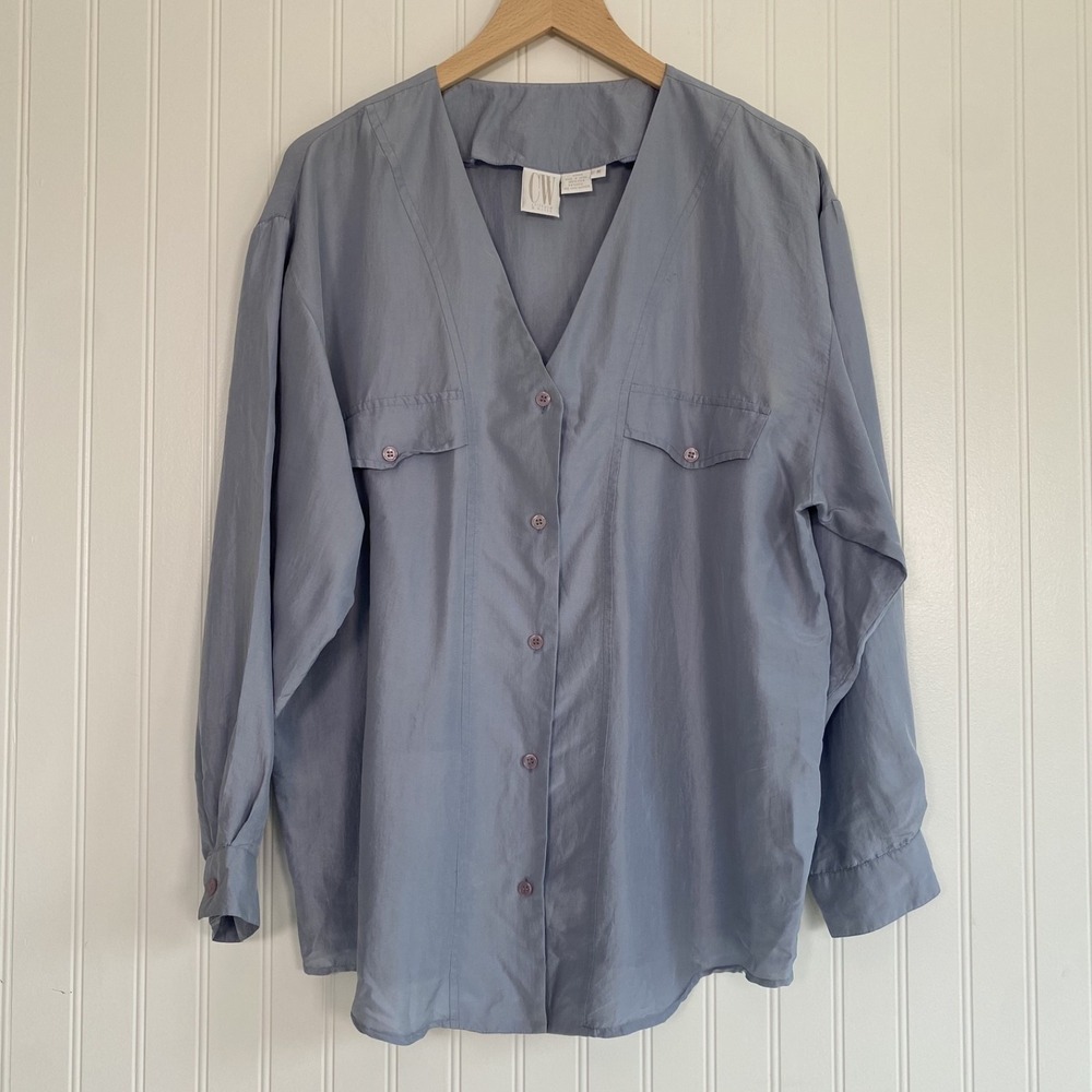 Vintage 90s Clifford & Wills Womens 100% Silk Button Up Top Size M Old Money Lux